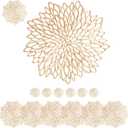 Defined Deco 6-Pack Gold Vinyl Placemats,15" Viny Table Mats, Round Leaf Design Table Chargers for Fall Dining Table Settings,Plates Chargers Round Dining Place Mats