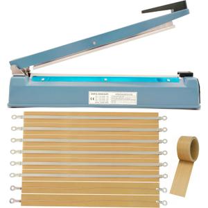 Impulse Heat Sealer 16 Inch Mylar Bag Sealer Heat Seal Machine, 110v Manual Heat Sealer for Plastic/Poly/Cookie Bags, 8 Replacement Parts & Teflon Cloth Strip(2 Round Cutter Lines Included), Blue