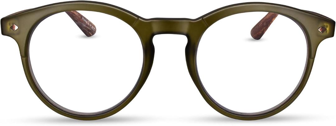 2SeeLife Large Round TR-90 Reading Glasses for Men & Women Medium-Large Fit, Durable, Spring Hinges, Blue Light Readers, Green, +0.50