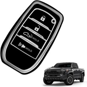 Muslogy Key Fob Case Cover Compatible with 2024 2025 2026 Toyota Tacoma Accessories 4 Button Smart TPU Key Fob Protector 24Tacoma SR SR5 TRD PreRunner TRD Sport Off-Road Pro Trailhunter (Black)