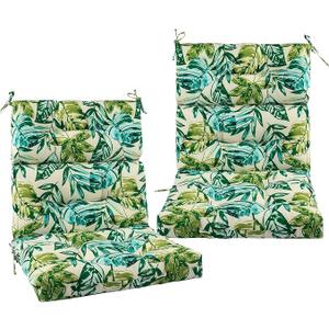 FUNHOME Outdoor High Back Chair Cushions Set of 2,Reversible Lawn Chair Cushion 44 x22 inch,Water Resistant Tufted Adirondack Chair Cushion,for Garden Rocking Chair,Patio Furniture(Palm Leaf)
