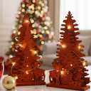 Capoda 2 Sets Wooden Christmas Tree Centerpieces Decor Light Christmas Table Sign LED Rustic Tree Elk Tabletop Decor Xmas Centerpieces for Table Home Indoor Decorations Winter Farmhouse Fireplace
