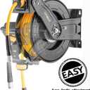 AIRZILLA Premium Steel Retractable Air Hose Reel With Dual Arm, 3/8"x50Ft Hybrid Polymer Hose, Heavy Duty Air Hose Reel included Auto Rewind Reel | Quick Air Coupler | Durable Double side Frame.