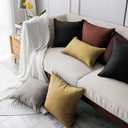 Jeanerlor Pack of 2 24 x 24 Inch Cotton Linen Soft Soild Decorative Square Throw Pillow Covers Green Cushion Case Set for Bedroom/Sofa/Car 60 x 60 cm, Black