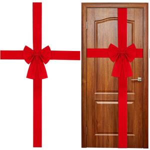 WILLBOND Christmas Cabinet Door Ribbon Bow Large Red Christmas Wreath Bow Festival Wrapping Decorations for Tree Fireplace Home Front Door Party Supplies(Red,2)