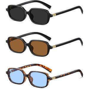 Retro Rectangular Sunglasses for Women Trendy Funny Vintage Fashion Narrow Small 90s Sunnies(3 Pack)