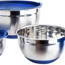 ARC Stackable Stainless Steel Mixing Bowl with Airtight Lids Set of 3, Kitchen Mixing Bowl for Baking, Metal Mixing Bowls with Non-Slip Silicone Bottom, Cooking bowls for kitchen Prep.