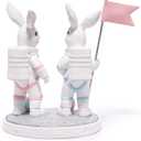 Hodao Astronaut Bunny Figurines, Artemis II Lunar Mission Inspired Space Decor, Resin Moon Rabbit Statues with Flag & Eggs, Cute Astronaut Gifts for Space Lovers, Office & Home Desk Decor