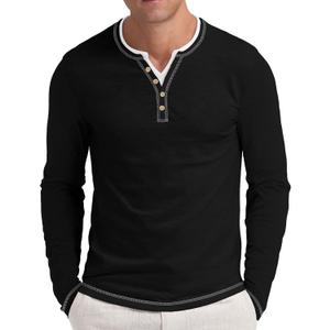 Aimeilgot Mens Henley Long Sleeve Shirts Front Placket Casual T-Shirts Washed Soft Classic Tee, 2XL 