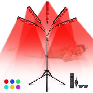 Red Light Therapy for Face Body, 5 Heads Red Infrared Light Therapy Device, 7Colors Full Body Red Light Therapy Devices, 660nm and 850nm Near Infrared for Face,Muscle,Body,Skin (Black)