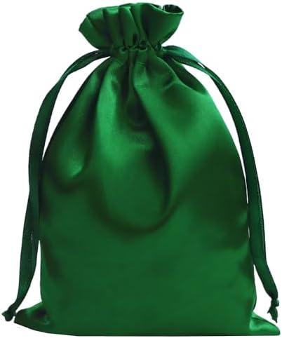 Gbateri 35 PCS 6 x 9 Inches Green Satin Gift Bags with Drawstring Wedding Favour Bags, Party Favor Bags Silk Jewelry Pouches, Fabric Drawstring Pouch for Baby Shower Bridal Shower Birthday Christmas