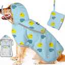 SlowTon Dog Raincoat, Adjustable Dog Rain Jacket Clear Hooded Double Layer, Waterproof Poncho with Reflective Strip Straps and Storage Pocket for Small Medium Large Dogs Puppies(DK XL) (Duck Pattern)