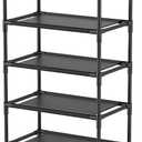 LANTEFUL 10 Tiers Tall Shoe Rack 20-25 Pairs Boots Organizer Storage Sturdy Narrow Shoe Shelf for Entryway, Closets with Hooks, Black