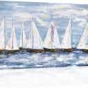 Visual Art Decor Nautical Decor Sailboat Painting Canvas Wall Art Prints Framed Blue Nautical Living Room Bedroom Decor 24x48 inch