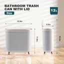 Supteron Bathroom Trash Can with Lid 3.2 Gallon Narrow Trash Can Small Plastic Trash Bin 12 Liter Rectangular Plastic Garbage Can with Press Type Lid for Bedroom Bathroom Milk White