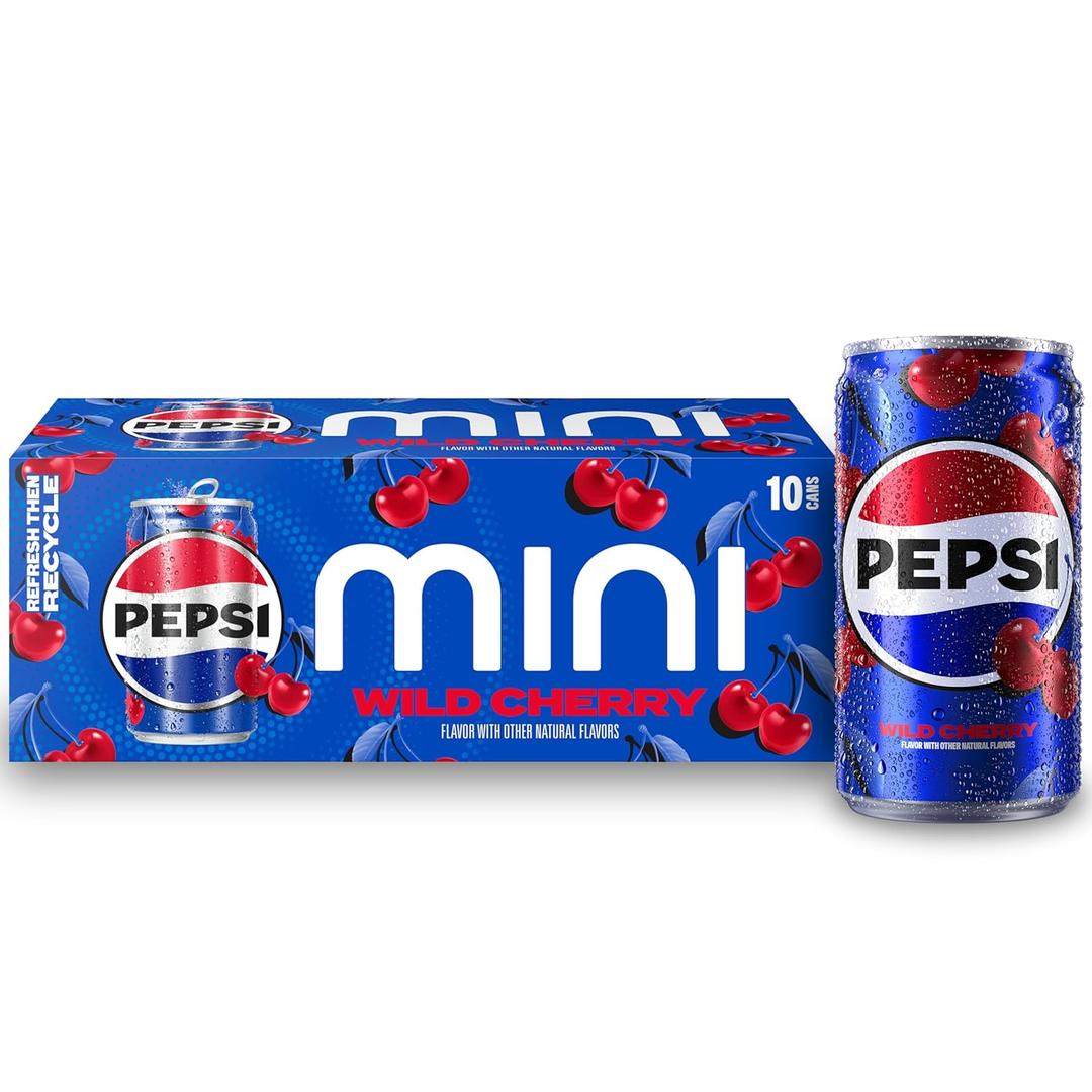 Pepsi Wild Cherry Cola Soda Pop Mini Cans, 7.5 Ounce Mini Cans (10 Pack), may/04/26