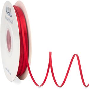 Ribbli Satin Ribbon 1/8 inch x Continuous 100 Yards, Thin Red Ribbon Double Faced Use for Wedding Invitation Card, Gift Wrapping, Christmas Ornaments,Tag Decoration
