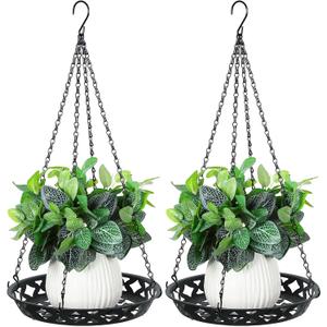 Enhon 2 Pack Plant Hanger, 12 Inch Metal Hanging Planter for Indoor Outdoor Plants, Classy Glossy Black Decorative Hanging Plant Shelf for Window Wall Ceiling Home Decor
