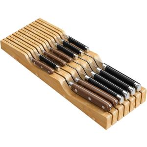 Bamboo In-Drawer Knife Block for 13 Knives(Not Included), Knife Drawer Organizer,Knife Holder Countertop,Block Knife Storage Organizer for Kitchen