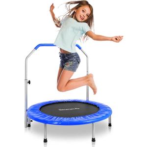 SereneLife 36/40" Foldable Mini Trampoline - Compact Fitness Trampoline for Kids Adults, Exercise Rebounder with Foam Handle, Indoor/Garden Workout Equipment, Max Load 150/220 lbs