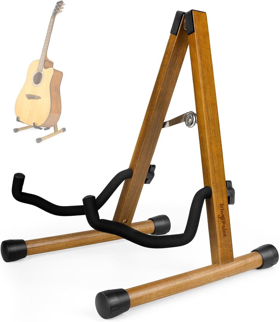KingPoint Guitar Stand, Guitar Floor Stand, Acoustic Electric Wooden A Frame Folding Guitar Holder Adjustable for Bass, Cello, Mandolin, Banjo, Ukulele (Acacia)