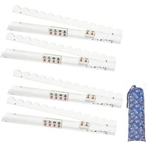 4-Piece Set of Upgraded Clear 20-Inch Magnetic Mahjong Racks with Magnetic Push Rods, Scalloped Mahjong Racks, Clear Acrylic Tile Holders, Portable Mahjong Accessories, Includes Storage Pouch