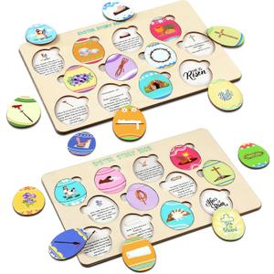 Ceenna 24 Pcs/2 Set Resurrection Easter Story Eggs Wooden Egg Puzzle with Bible Symbols and Scripture Christian Gift Easter Basket Stuffers for Religious Sunday School Family