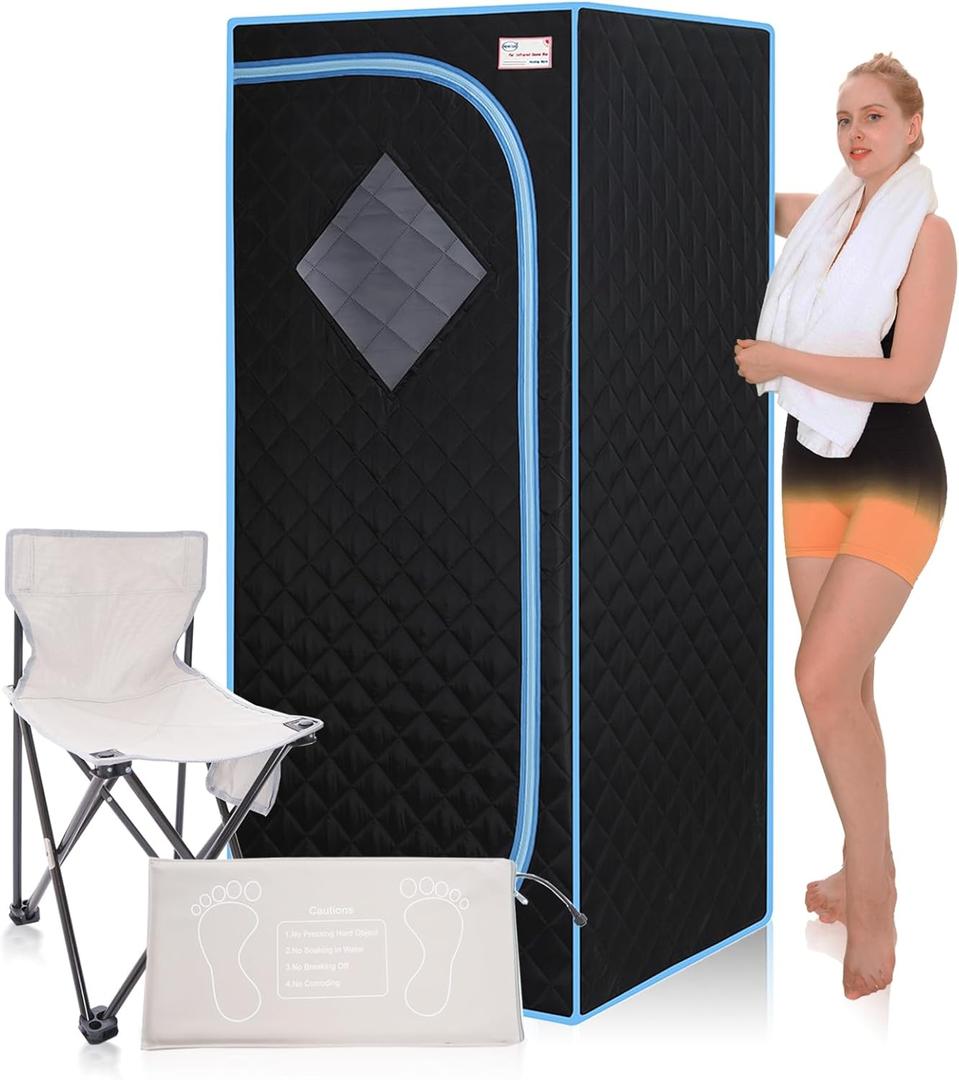 Portable Infrared Sauna for Home Spa | Full Size 1 Person Sauna | Full Size Far Infrared Sauna Tent | with Heating Foot Pad, Portable Chair, (L29.1 x W29.1 x H66.5, Black) (1 Person Infrared Sauna)