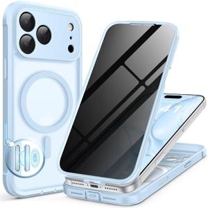 BERFY for iPhone 17 Pro Case, Compatible with MagSafe, Built-in Privacy Screen Protector, Camera Protection, Shockproof Full Body Phone Case 6.3", Translucent Light Blue