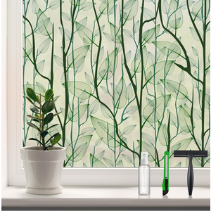 DKTIE Window Film Privacy with Installation Tools, Decorative Stained Glass Window Clings for Home, Static Cling Window Sticker for Front Door, Bathroom (Green, 35.4'' x 78.7'')