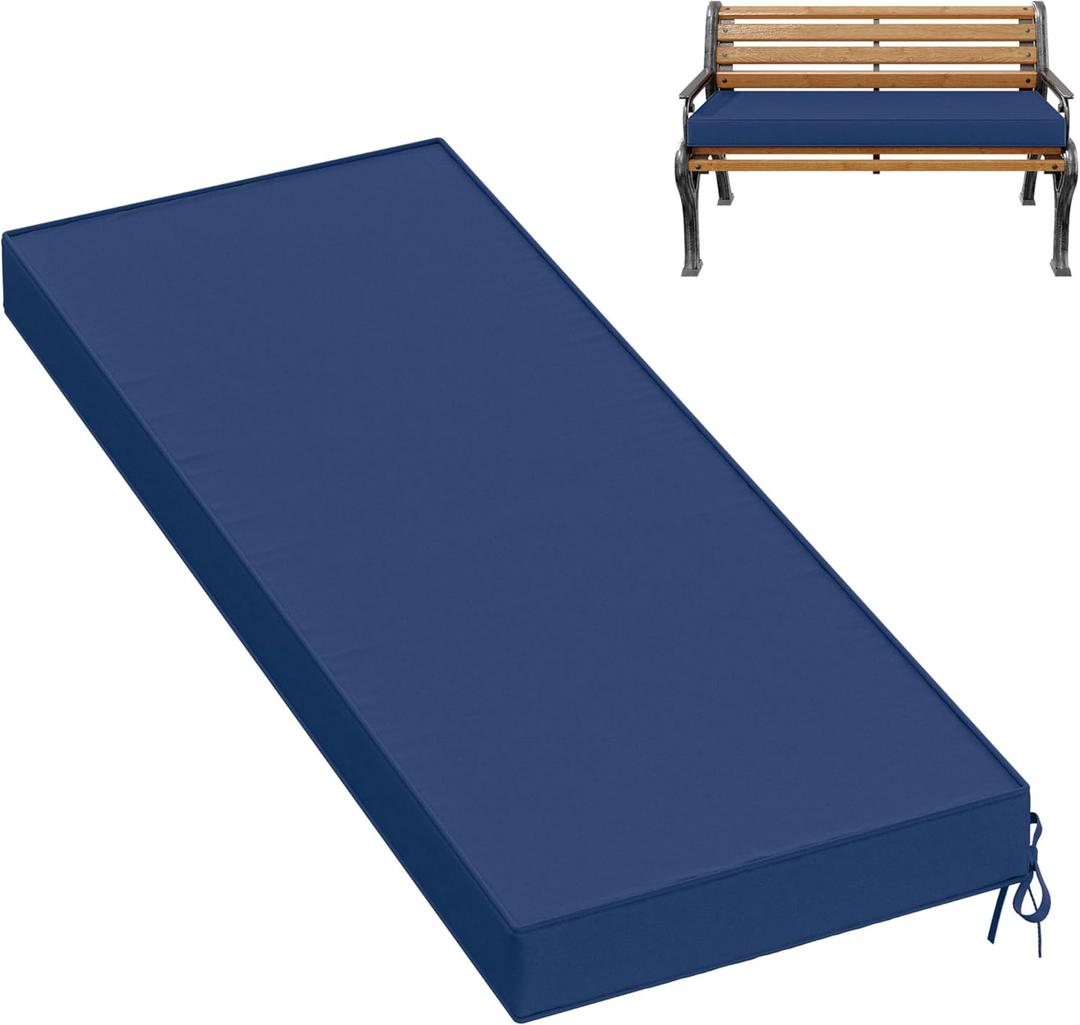 Premium Outdoor Bench Cushions for Patio Furniture 3.5inches Memory Foam Bench Cushion Waterproof Fade Resistant Porch Swing Cushions with Straps 4818 Inch Blue