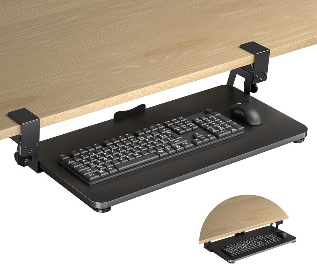 Keyboard Tray Under Desk Large C-Clamp 25.6 (30 Including Clamps) x 11.8 Slide-Out Platform Computer Drawer Pull Out Keyboard & Mouse Tray Black DSF4