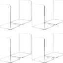 HappyHapi Book Ends, 8 Pcs Book Ends Acrylic Bookends for Shelves, Clear Book Holder Stand, Non-Skid Decorative Bookend, Study Book Organizer for Home Library Office, 5 x 5 x 7.3 inch