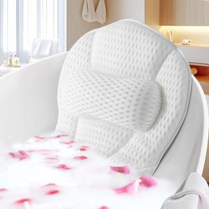 Bath Pillow Bathtub Pillow, Luxury Bath Pillow for Neck and Back Support - with Comfortable 5D Breathable Cotton and Non-Slip Suction Cup Bathtub Accessories - Spa Bath Mat Gifts for Women (21 "L x 18 white)