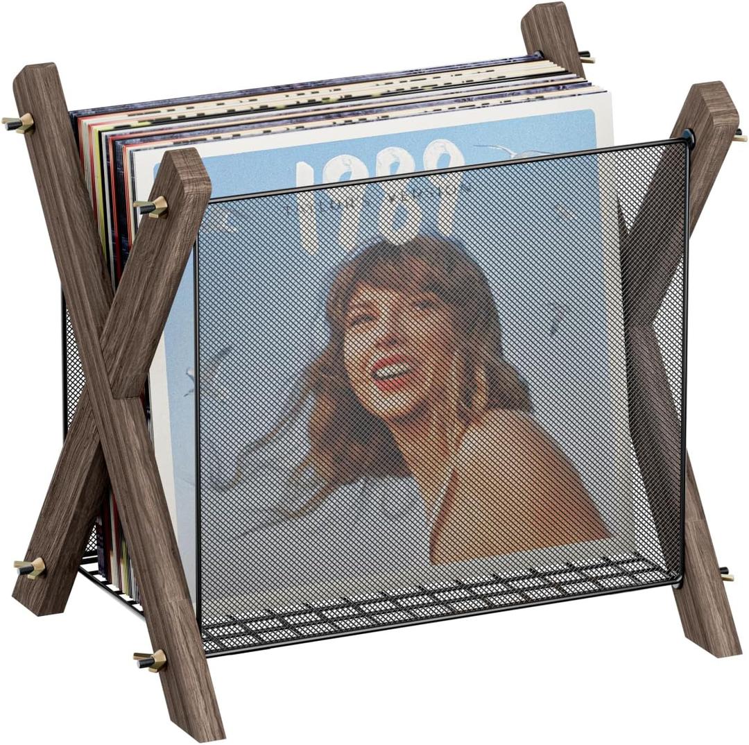 Vinyl Record Storage, Vintage Record Holder Fits 7 -12 Albums, Rustic Record Stand Holds up to 40+ Records, Wooden Crate for Vinyl Display, Magazine, Books