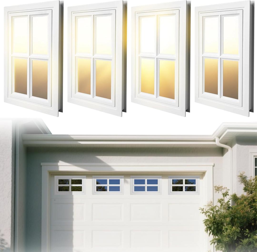 4 Pack Garage Door Windows, Replacement Vinyl Window Inserts with UV Resistant Resin Glass for Garage Doors, 20.8 x 13.8 inch (Cross Design)