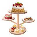 kukmakri 4 Tier Round Wooden Cupcake Stand - Wooden Cupcake Stand/ Holder – Rustic Wood Cupcake Tower Display for Weddings, Birthday Party Decoration, and Dessert Tables