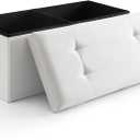 Storage Ottoman Bench Foldable Seat Footrest Shoe Bench End of Bed Storage with Flipping Lid, 75L Storage Space, 30 inches Linen Fabric White, OT026WS