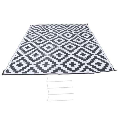findmall 8x10FT Outdoor Carpet, Plastic Straw Camping Rug, Large Floor Mat and Rug for Outdoors, Modern Area Rug, for Backyard Deck Bench Picnic Campe, Black White, Ground Pegs Not Included