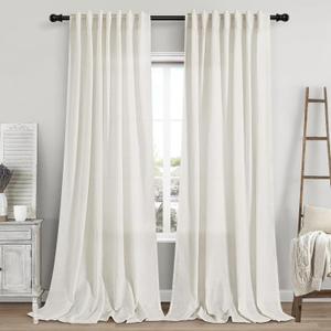 Cream Linen Curtains 112 Inches Long for Living Room Extra Long Back Tab Curtains Neutral Farmhouse Light Filtering Semi Sheer Linen Drapes Ceiling to Floor for Large Window, 2 Panels Set, 52x112 (Natural)