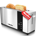 Mueller UltraToast Full Stainless Steel Toaster 2 Slice, Long Extra-Wide Slots with Removable Tray, Cancel/Defrost/Reheat Functions, 6 Browning Levels with LED Display, Housewarming Gifts New Home