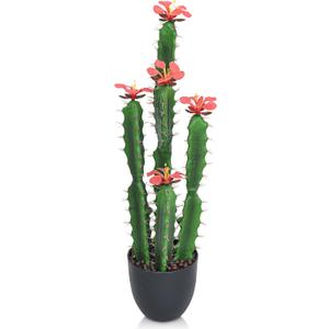 30inch Fake Cactus with Red Flowers, Faux Desert Cacti Fake Cactus Plant, Lagre Artificial Succulents Plants for Indoor and Outdoor Home Office Decor