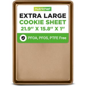 NutriChef Nonstick XL Cookie Sheet Baking Pan, Extra Large 22 Inch x 16 Inch, Carbon Steel Oven Baking Sheet for Cookies & Pastries, Gold - NCLG1GD, 1-Pack