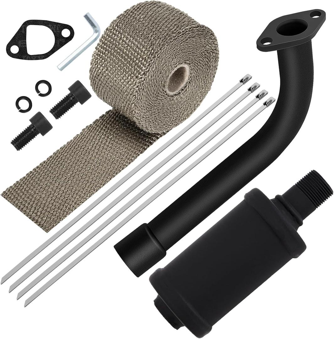 SOFO Exhaust Header Pipe Muffler Kit - for Predator 212 Performance Parts for 196cc 224cc 200cc GX160 GX200 6.5HP Engine Coleman CT200u BT200X KT196 Baja MB200 GX160 GX200 Go Kart Mini Bike with Heat (Black)