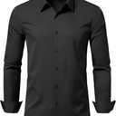 BUXKR Men's Wrinkle Free Slim Fit Dress Shirts Formal Long Sleeve Button Down for Wedding Business (Black, XL)