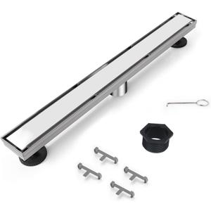 Linear Shower Drain 48 inch Brushed with Tile Insert Grate AISI 304 Stainless Steel Brushed Linear Drain Rectangle Shower Floor Drain with Hair Strainer and Leveling Feet