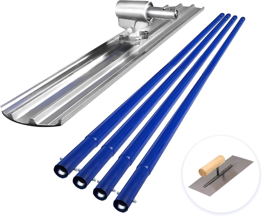 Heavy Duty: Bull Float Aluminum Magnesium Alloy Concrete Float 48"x8" Round End Board Kit trowel Tool Cement Tools Float Bracket Concrete Finishing Tools With 48" Handle x4 VOYAR