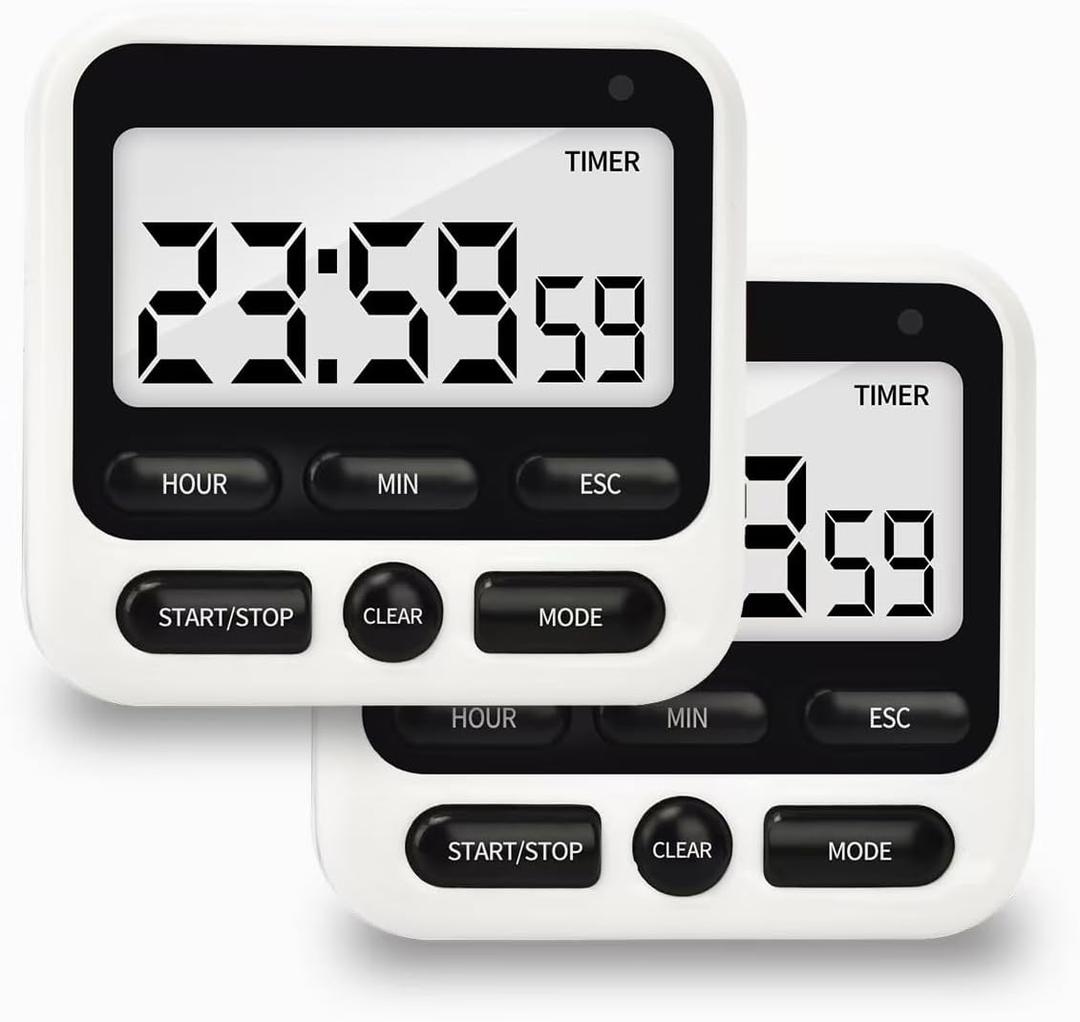 2 Pack Digital Kitchen Timer NKOVE 24 Hour Clock and Alarm Function with Silent or Alarm Manual Switching Count UP or Down and Memory Function Black