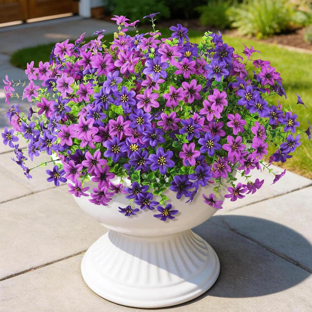 Artificial Flowers for Outdoor Faux Flower Spring Decoration, 12 Bundles Fake Plants Silk Daisy Bulk UV Resistant Realistic for Outside Porch Patio Balcony Planter Yard Garden Home Decor(Purple)