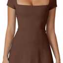 QINSEN Short Sleeve Athletic Dress for Women High Waist Side Slit Tennis Dress Built in Shorts Golf Active Dress Chestnut S